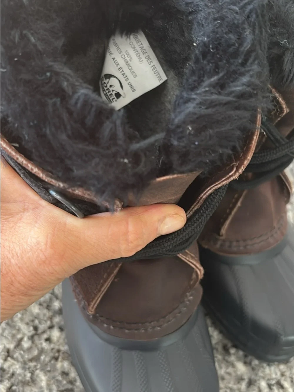 Youth sz 1 Sorel New Brown Winter Snow Boots with Black Faux Fur Lining